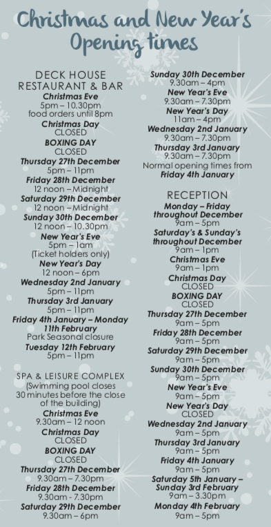Christmas activities and opening times at Silver Bay Holiday Village