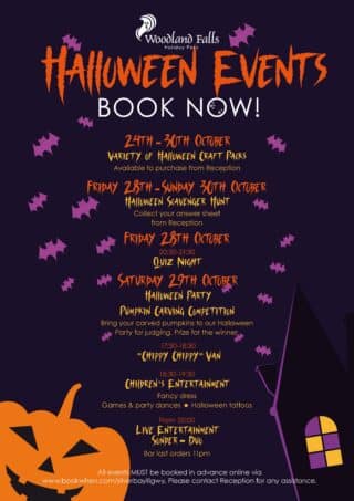 Poster with times and dates of each Halloween event